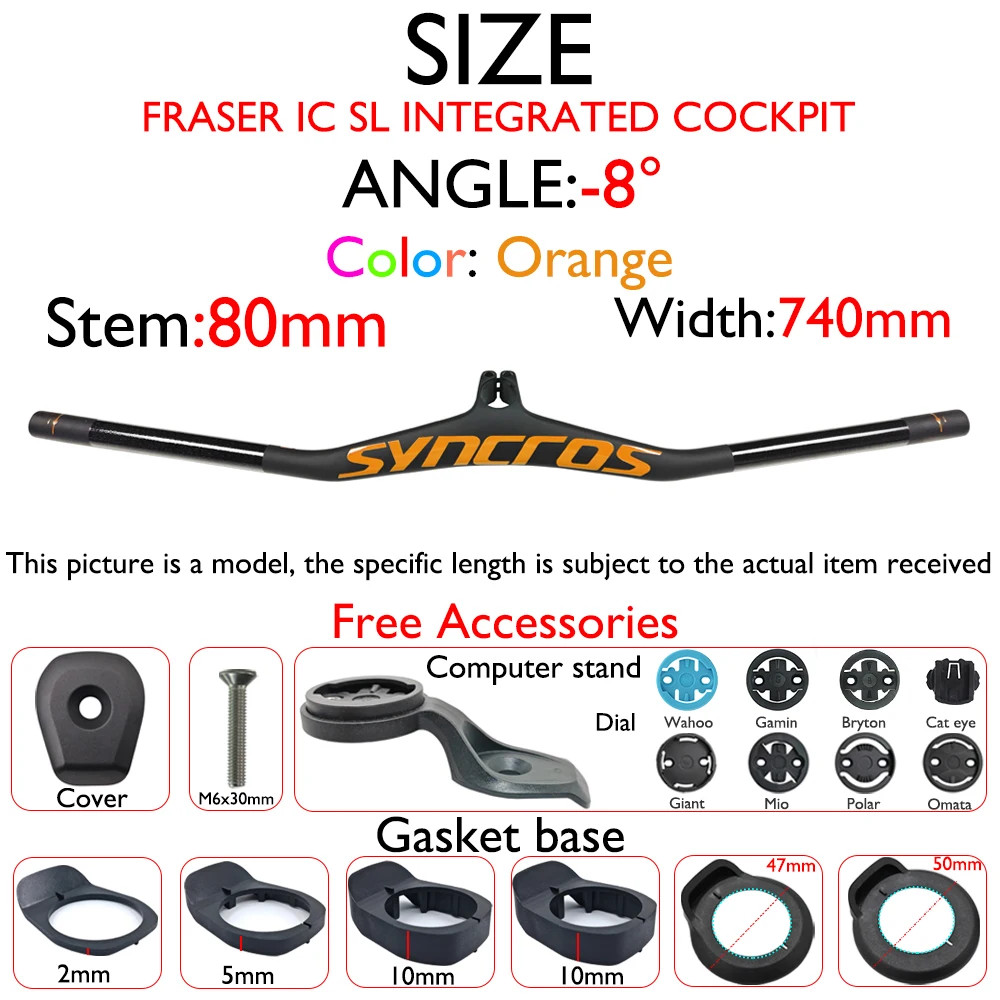 Angle -8/-17/-25 Degrees Syncros Carbon MTB Bicycle Integrated Handlebar