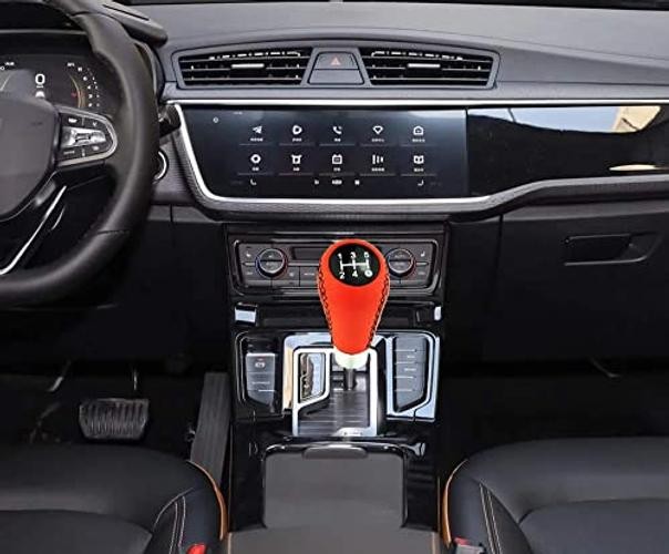 5 Speed Shift Knob, Leather Gear Shifter Knob Alloy Shifting Lever Head Red