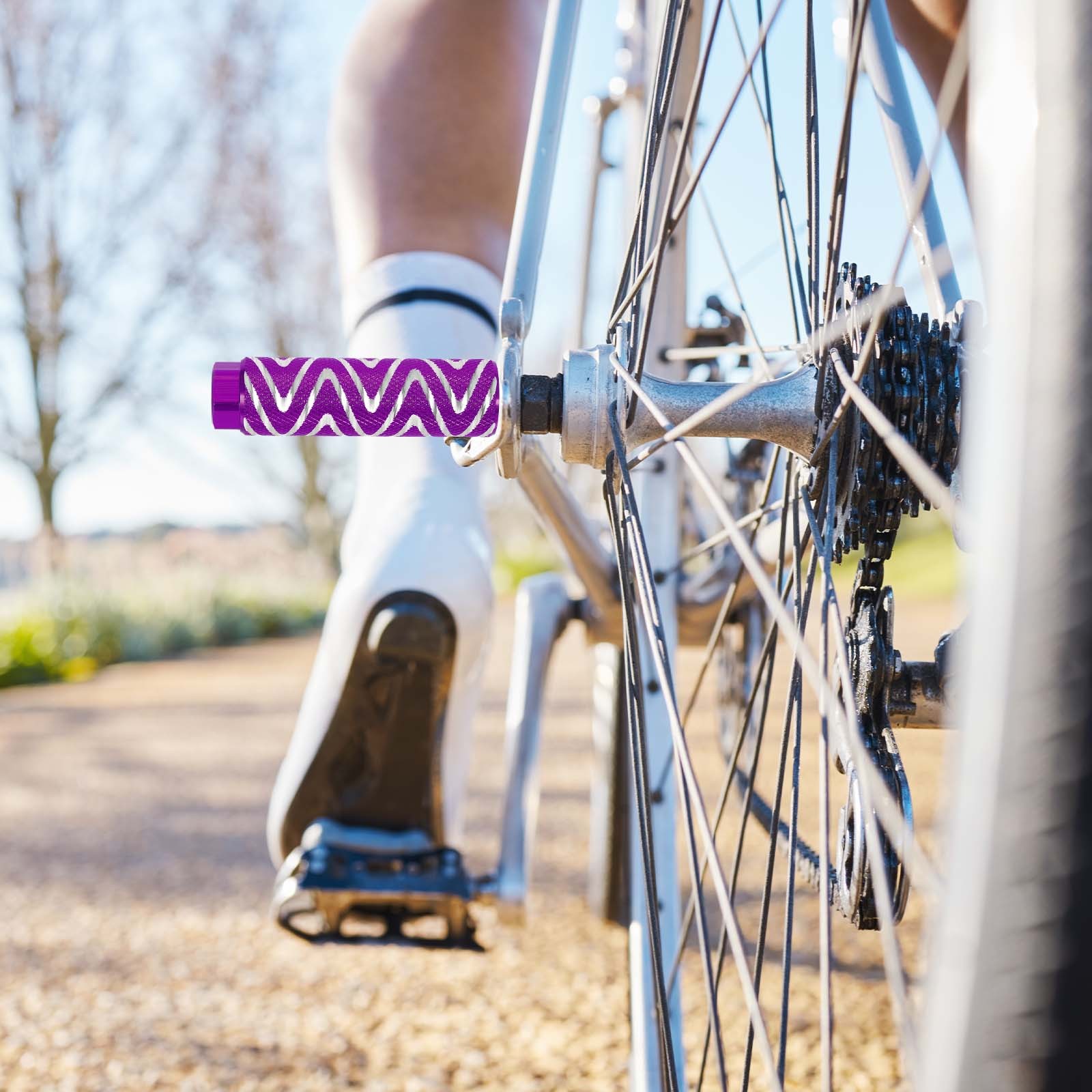 2 Pack Aluminum Alloy Bike Pegs Anti-Skid Fit 3/8 Inch Axles with Stripe Purple