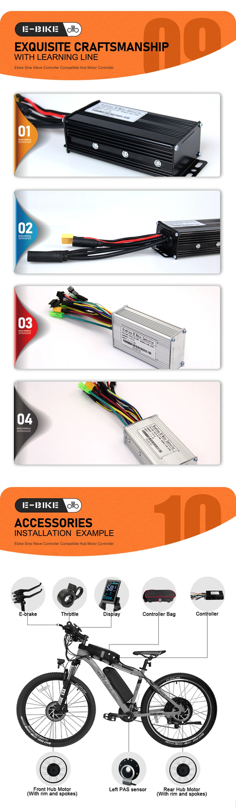Ebike Sinewave 3 Mode 17A26A30A40A Controller +Color M5 Display 350W-2000W Motor