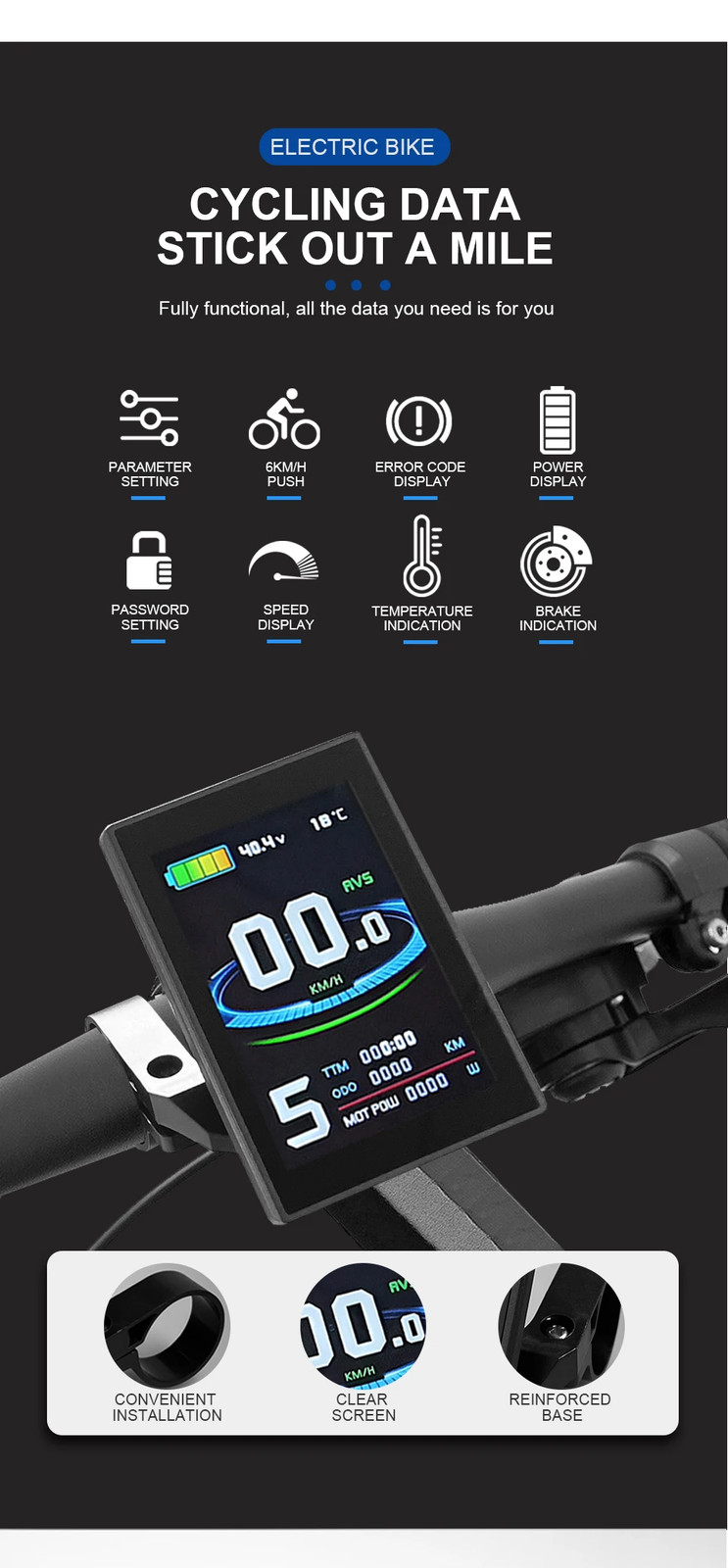 Electric Bike Dsiplay LCD8S Display 24V 36V 48V E-bike Control Panel with USB