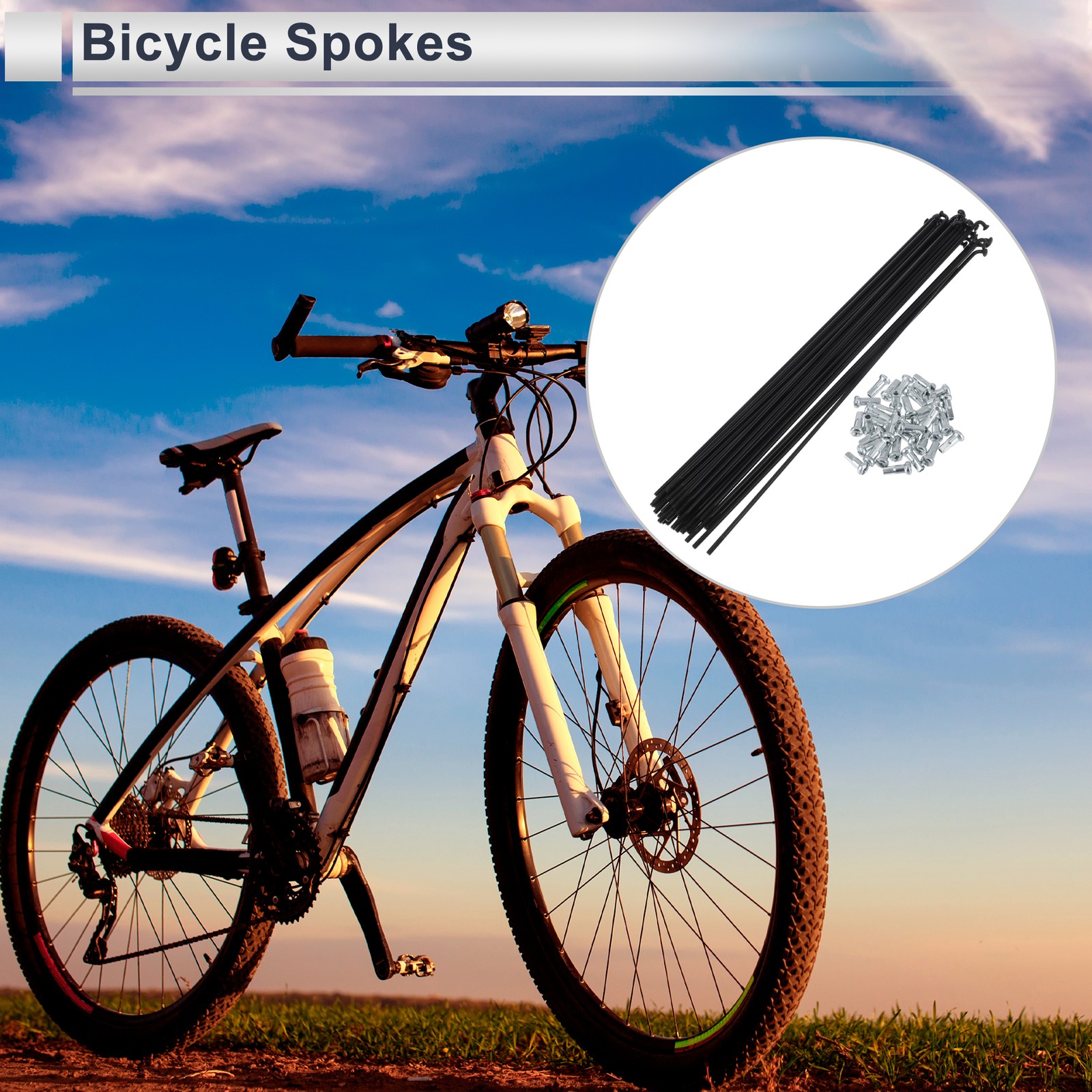 1 Set 13G 225mm Length Bicycle Spokes Nipple 45 Steel Black Universal