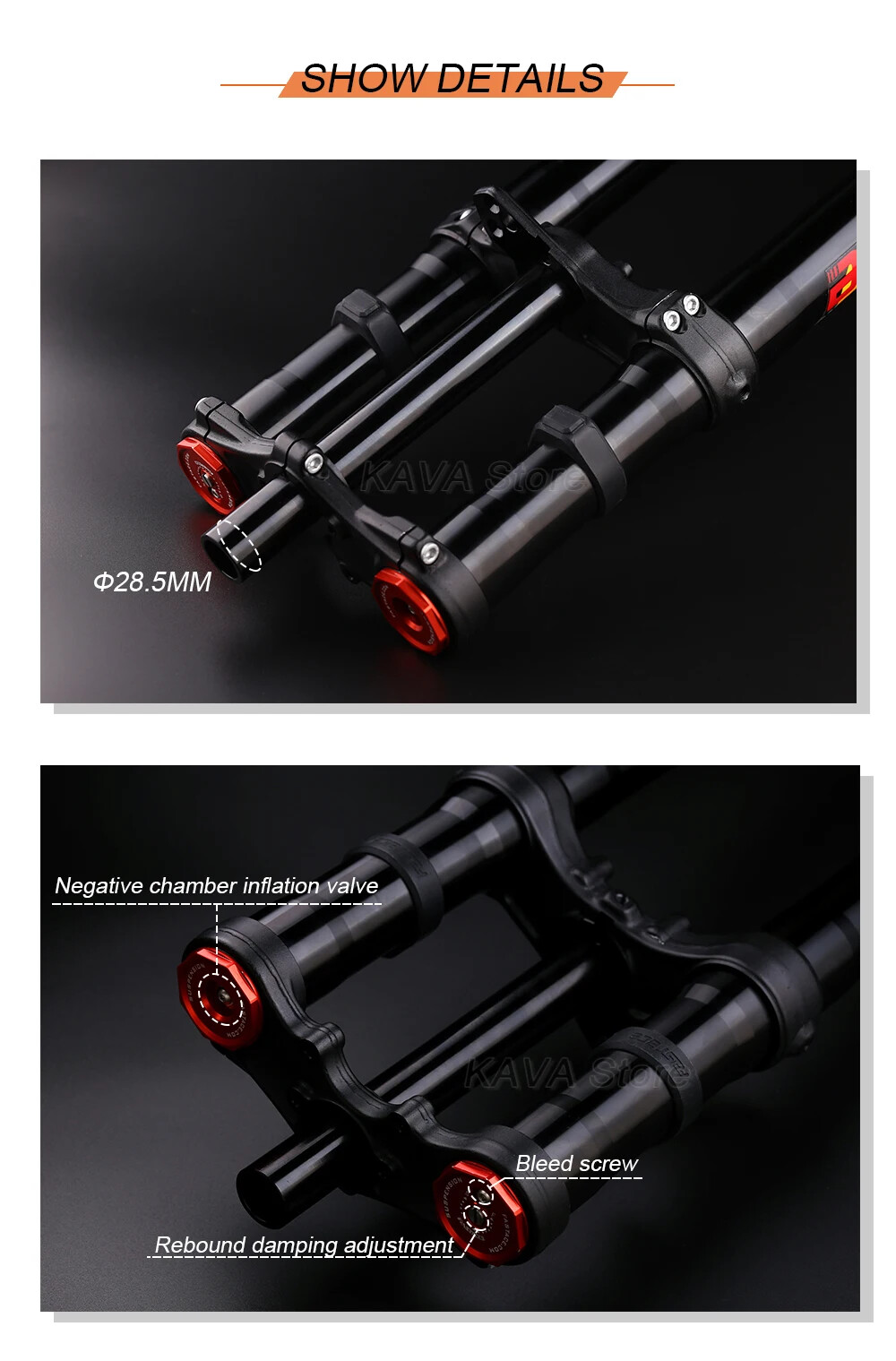 MTB Electric Dirty Bike Suspension Front Forks Travel 200mm 60lbs Rear Shock