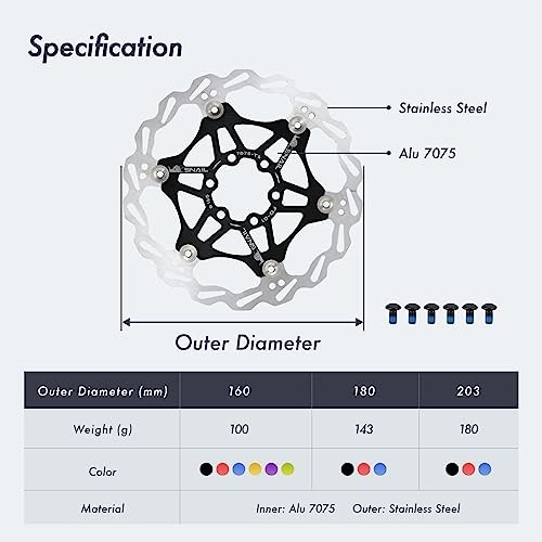 DJC Bike Brake Disc Rotor MTB Floating Brake Disc 180mm 203mm with 160mm 2# red