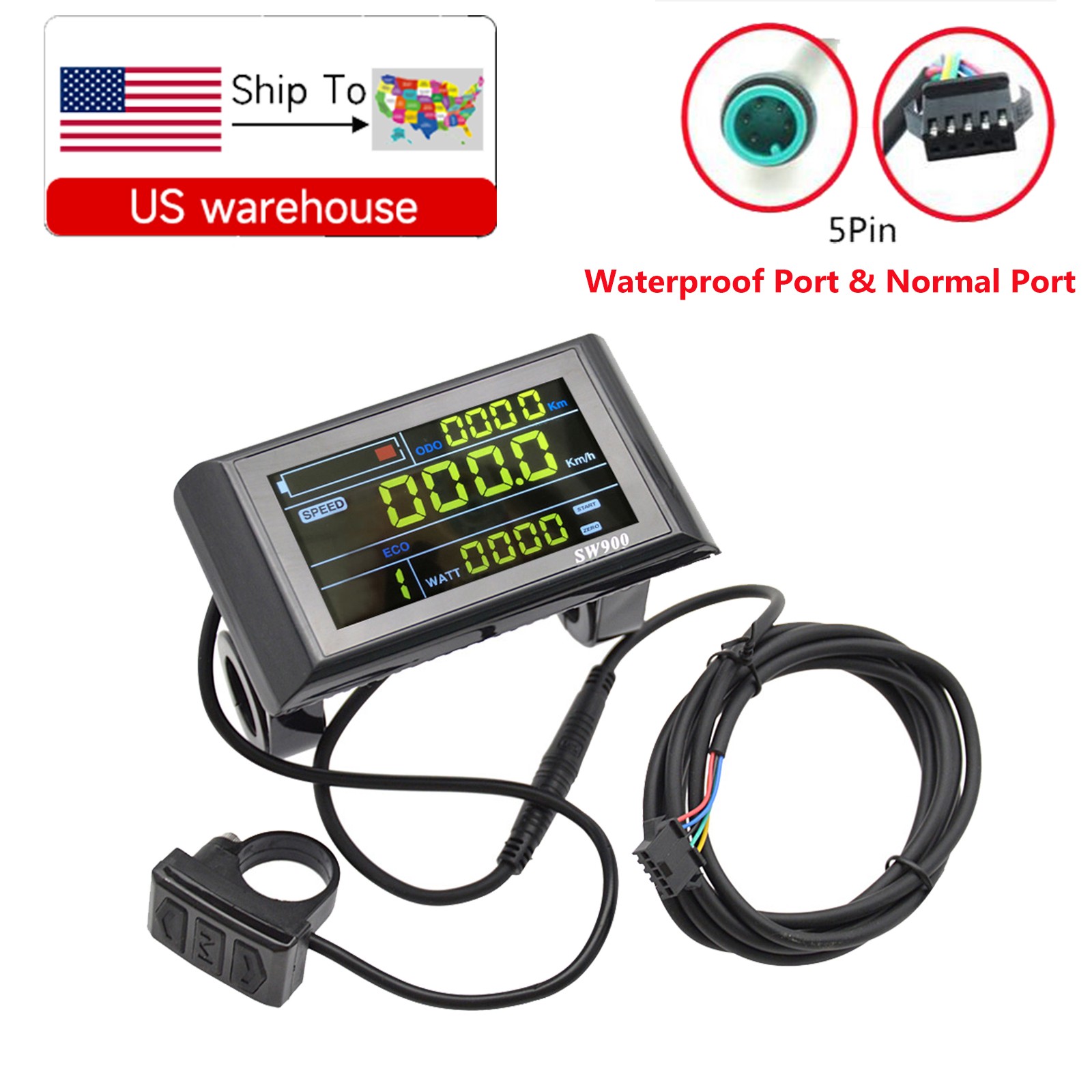 EBike 24V/36V/48V/60V SW900 Colour Display Speed Meter ControlPanel SM&WP Plug