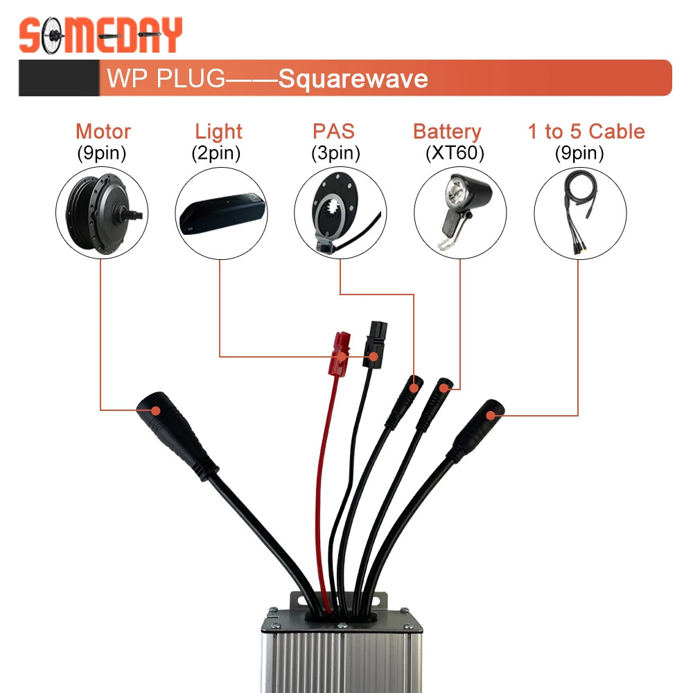 Electric Bike Controller 48V 1000W 30A Brushless Sinewave Controller with Light