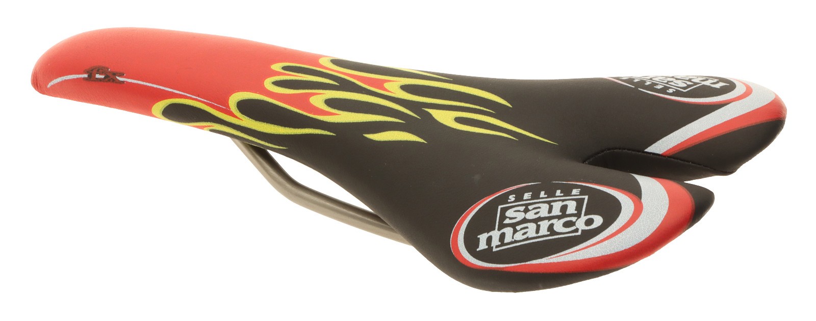 Selle San Marco Aspide FX Saddle Titanium Rails Black Flames Leather NIB NOS NEW