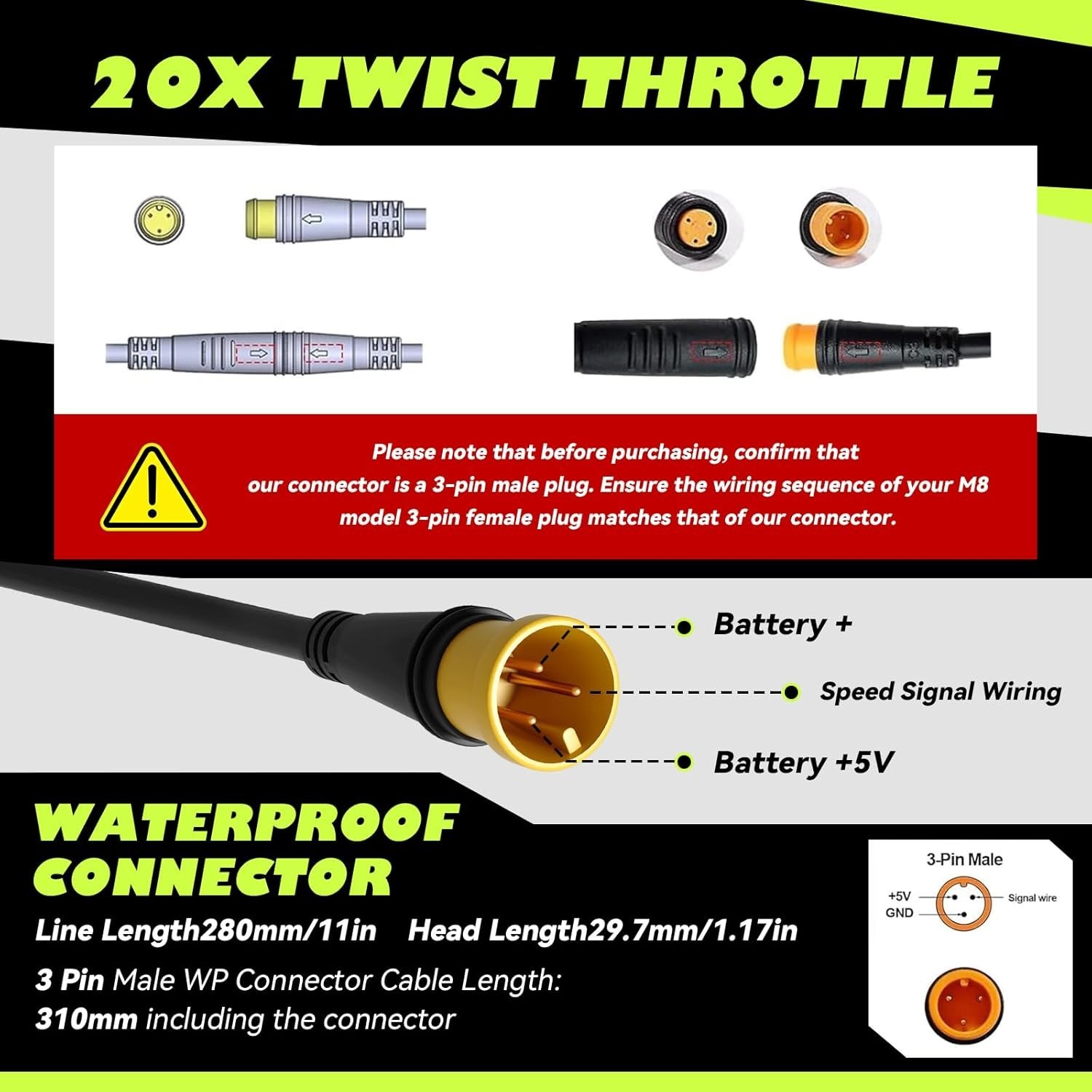 20X Full Twist Throttle 12V-72V Ebike Throttle, E-Bike Throttle for Electric …