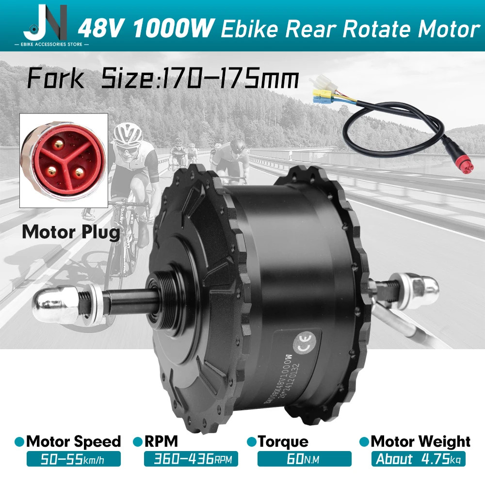 48V1000W Snow Ebike Brushless Gear Rear Rotate Hub Motor Wheel Dropout 170-175mm