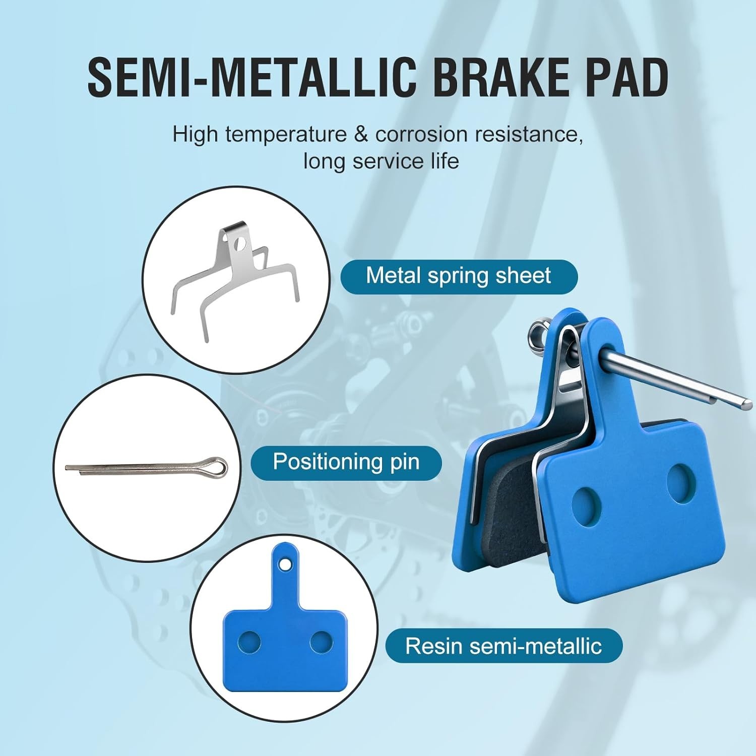 4 Pairs Bike Brake Pads, Disc Brake Pads (Resin,Semi-Metallic) for Mountain Bike