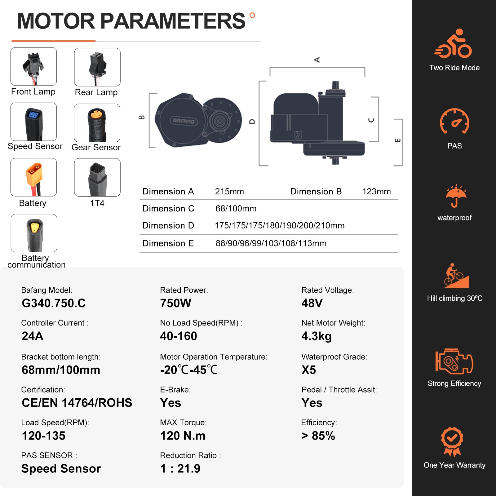 Bafang 48V Mid Drive Motor Kit 500W 750W 1000W EBike Conversion Kits BB68-120mm