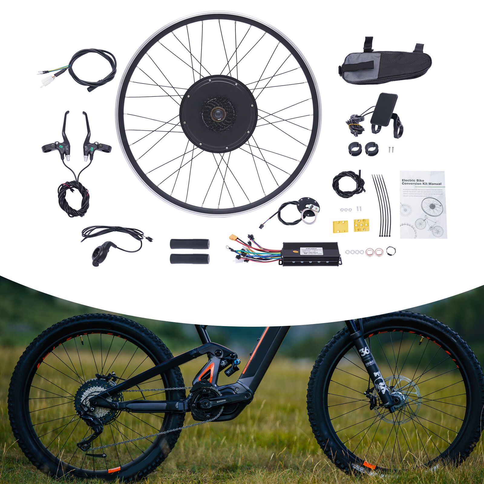 28″/29” Electric Bicycle Motor Conversion Kit Front/Rear Wheel E-Bike Hub w/ LCD