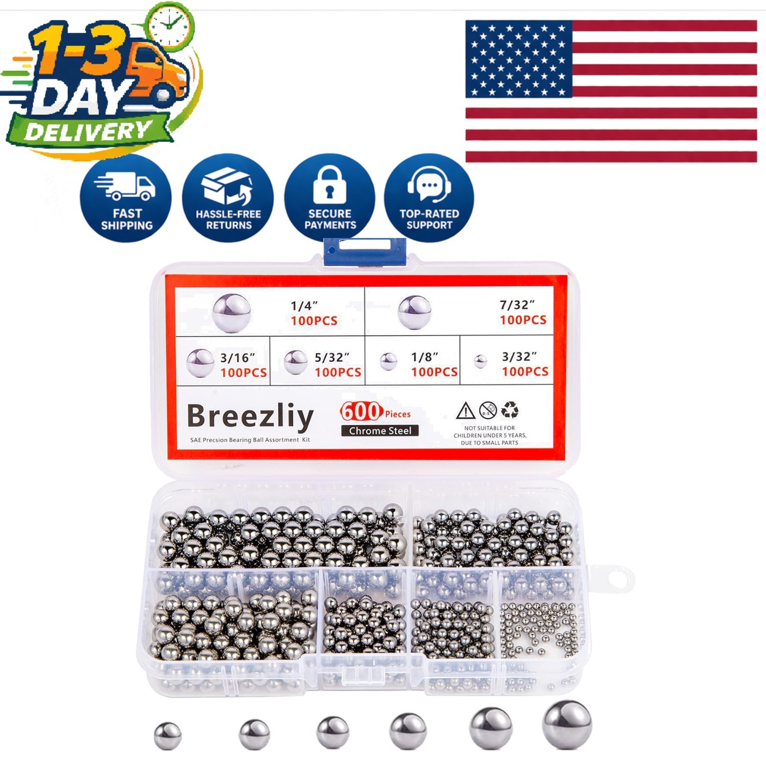 600 Precision Chrome Steel Bicycle Bearing Balls – 6 Sizes Assorted Selection