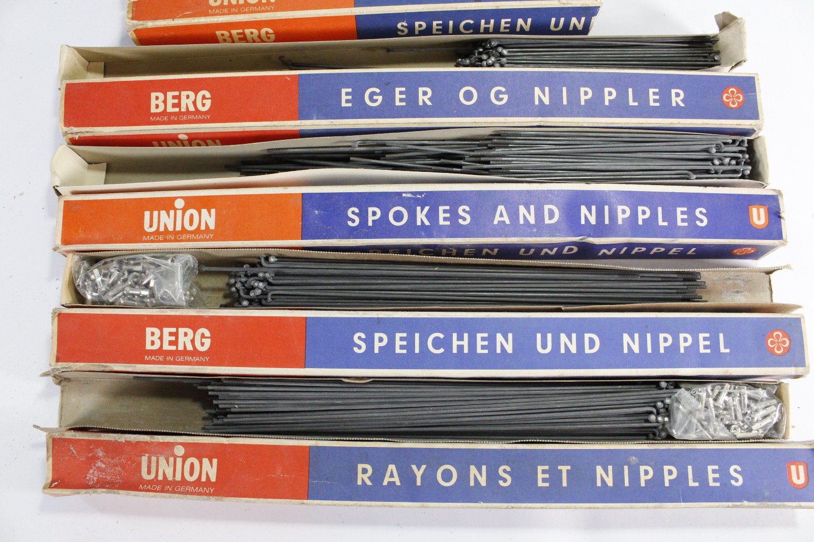 (10) Berg Union Bike Spokes/Nipples Boxes Assorted Sizes NOS 1980s Germany