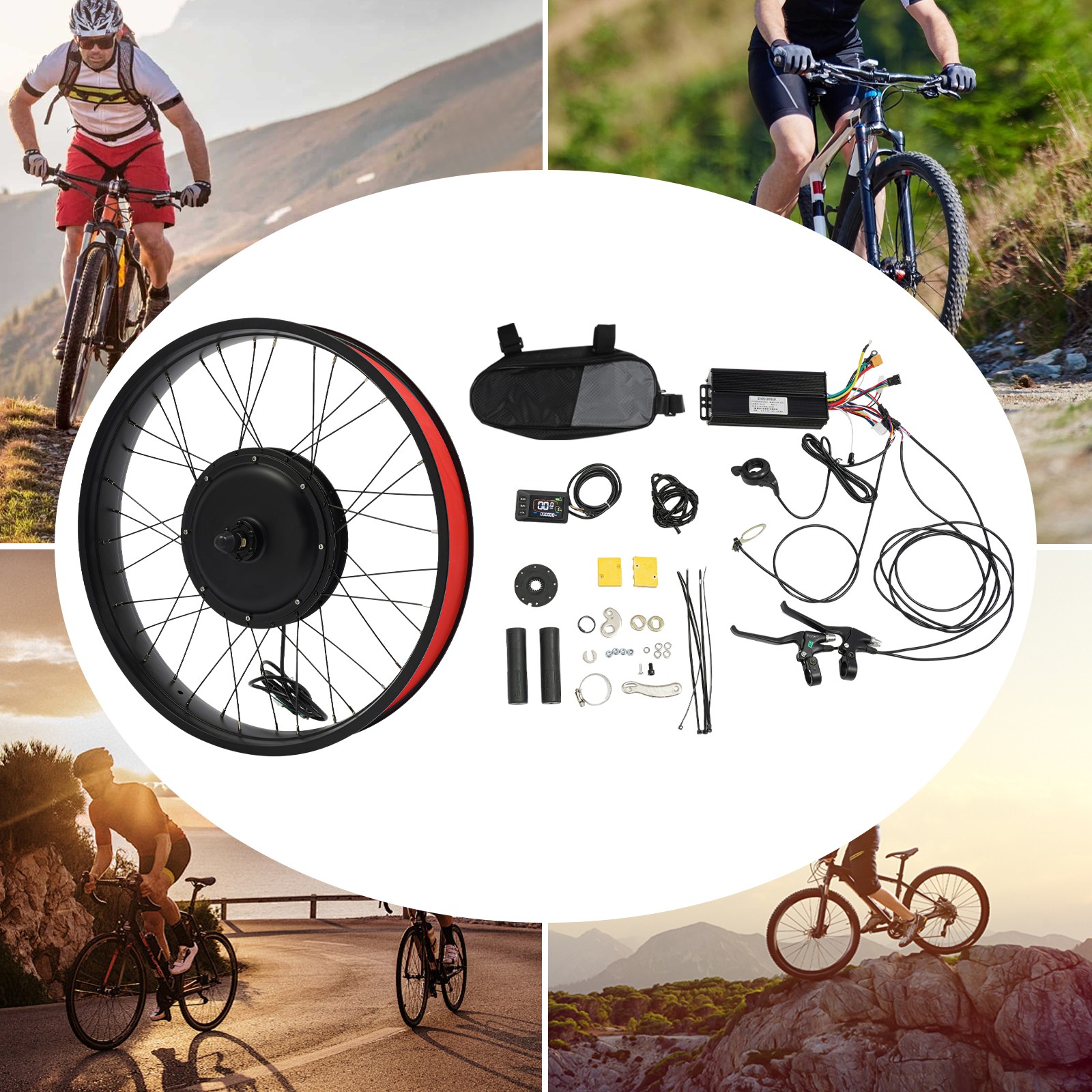 26″ 1500W 48V Front Wheel E-Bike Conversion Kit with LCD Display Thumb Throttle