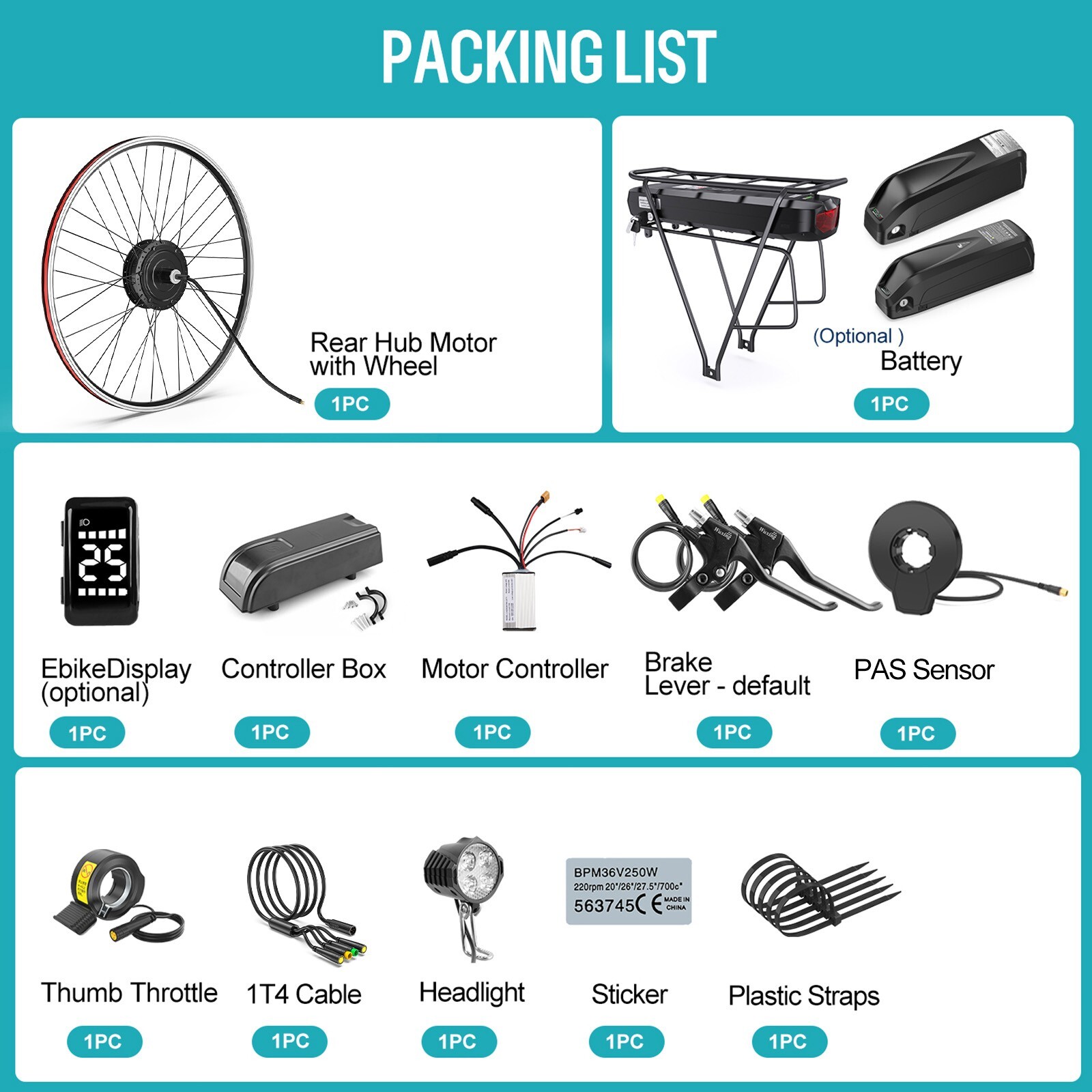 48V500W Bafang Rear Hub Motor for 20″ 26″ 27.5″ 700C Wheel Ebike Conversion Kit