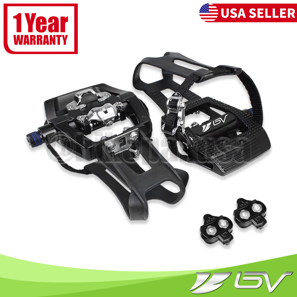 BV Shimano SPD Bike Pedals Clipless w/ Toe Clips Mountain Road Bike SPD Cleats