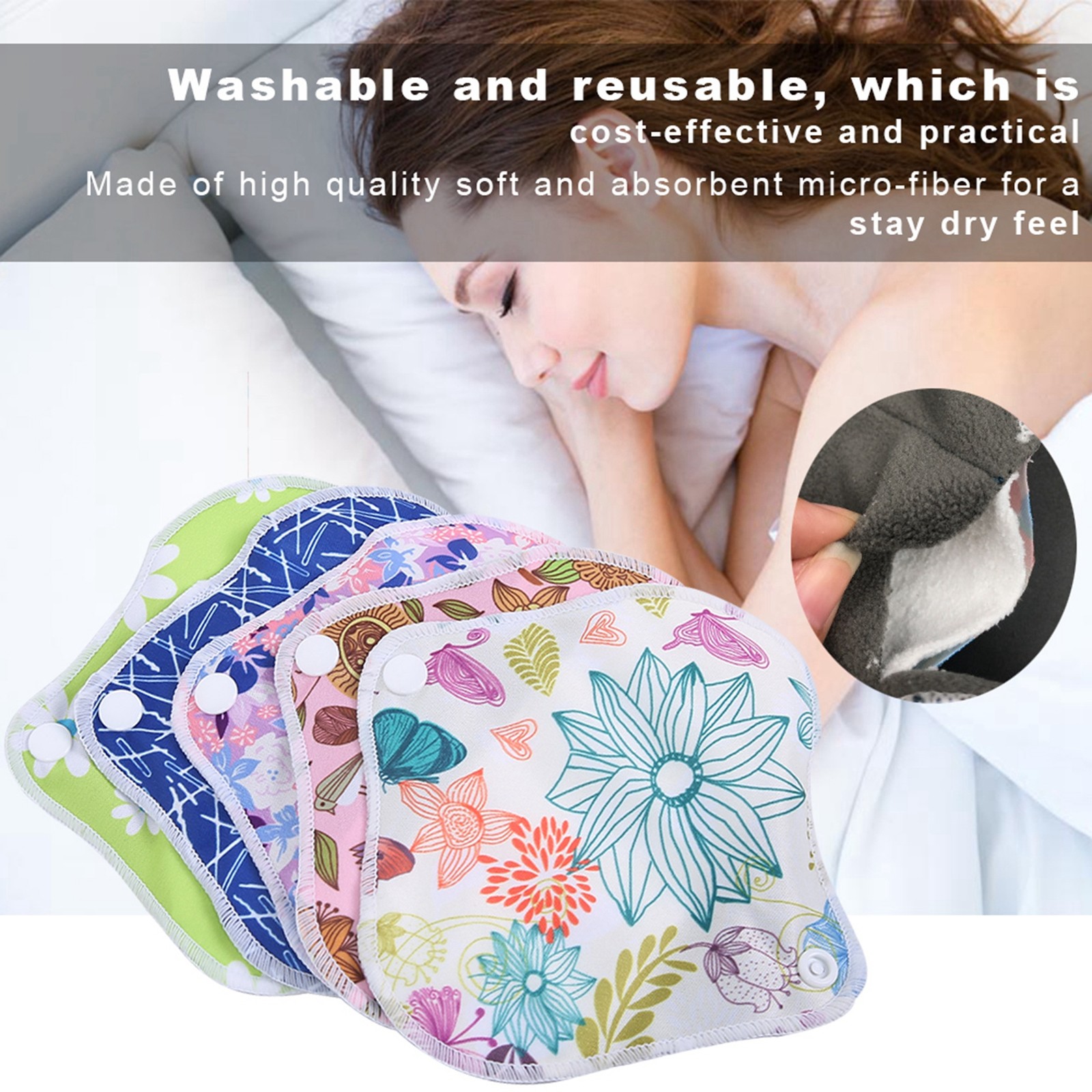 Menstrual Pad Reusable Waterproof Bamboo Charcoal Fiber Cloth Washable Women BEA