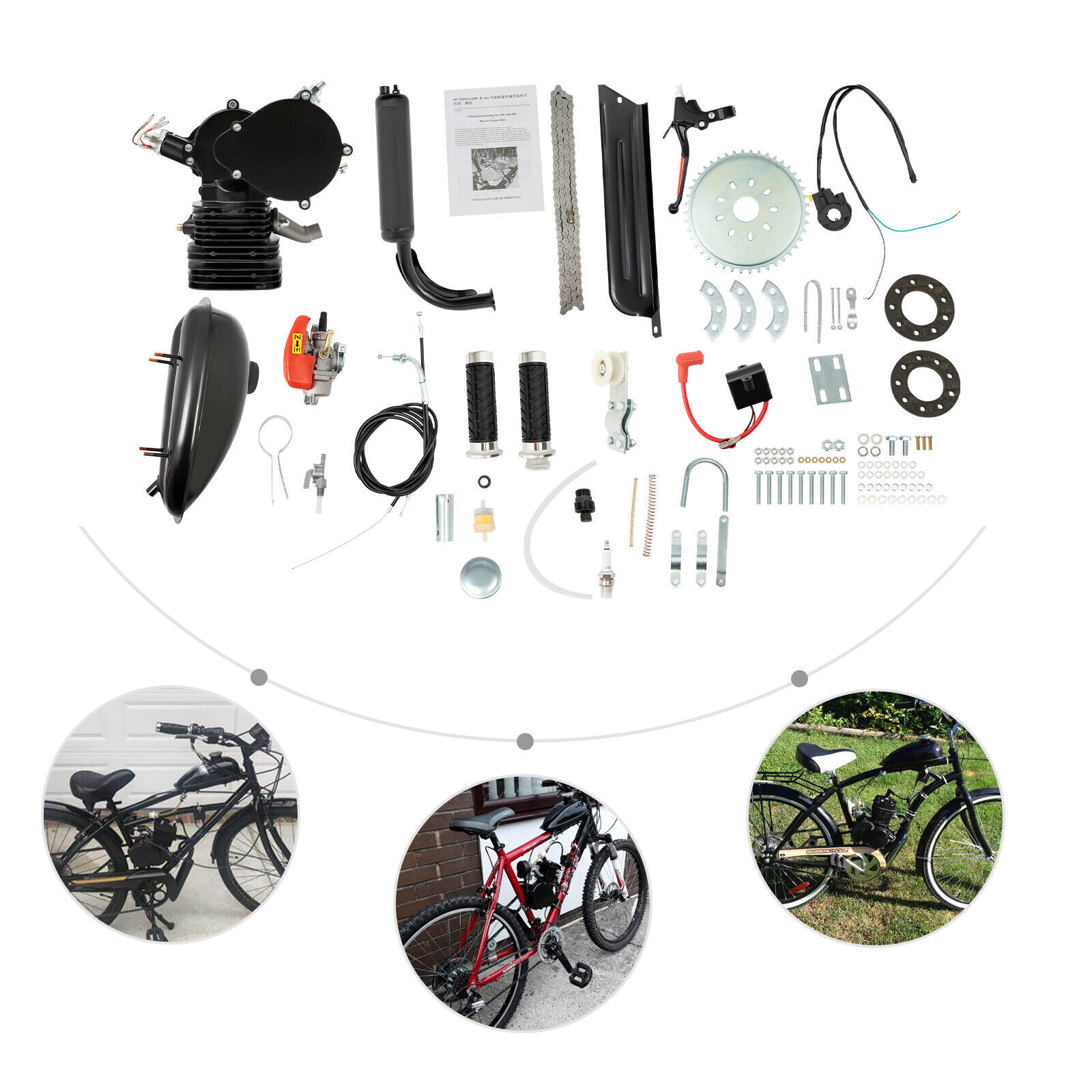 110cc Bicycle Gasoline Engine Motor Kit 2-Stroke Motorized Bike Kit Black US~