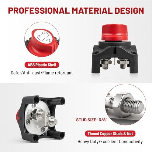 On-Off Battery Disconnect Switch DC 12V-48V 275A, Heavy Duty On-Off Switch