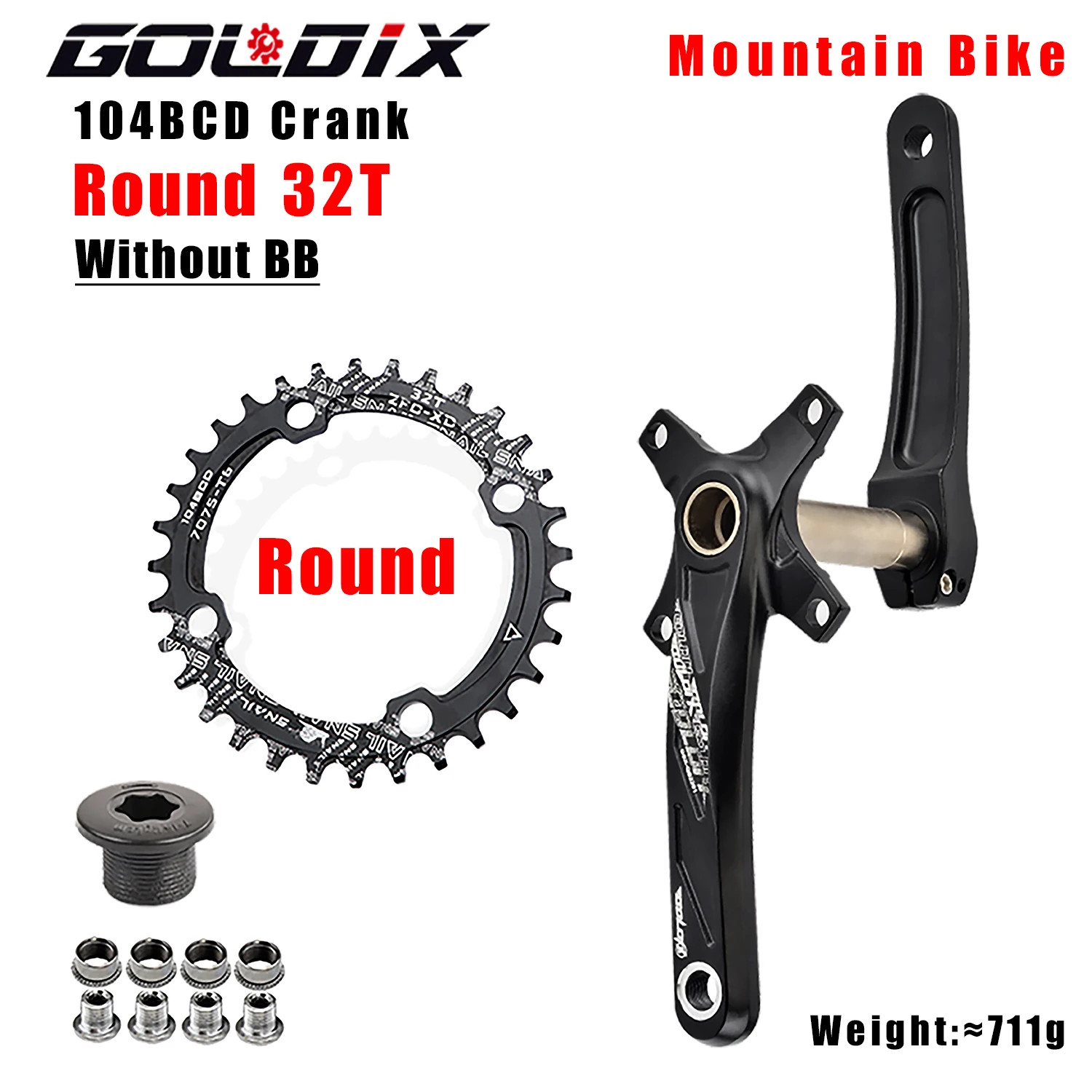 104BCD MTB Crankset 165-175mm Narrow Wide Chainring 32T-38T Round Oval
