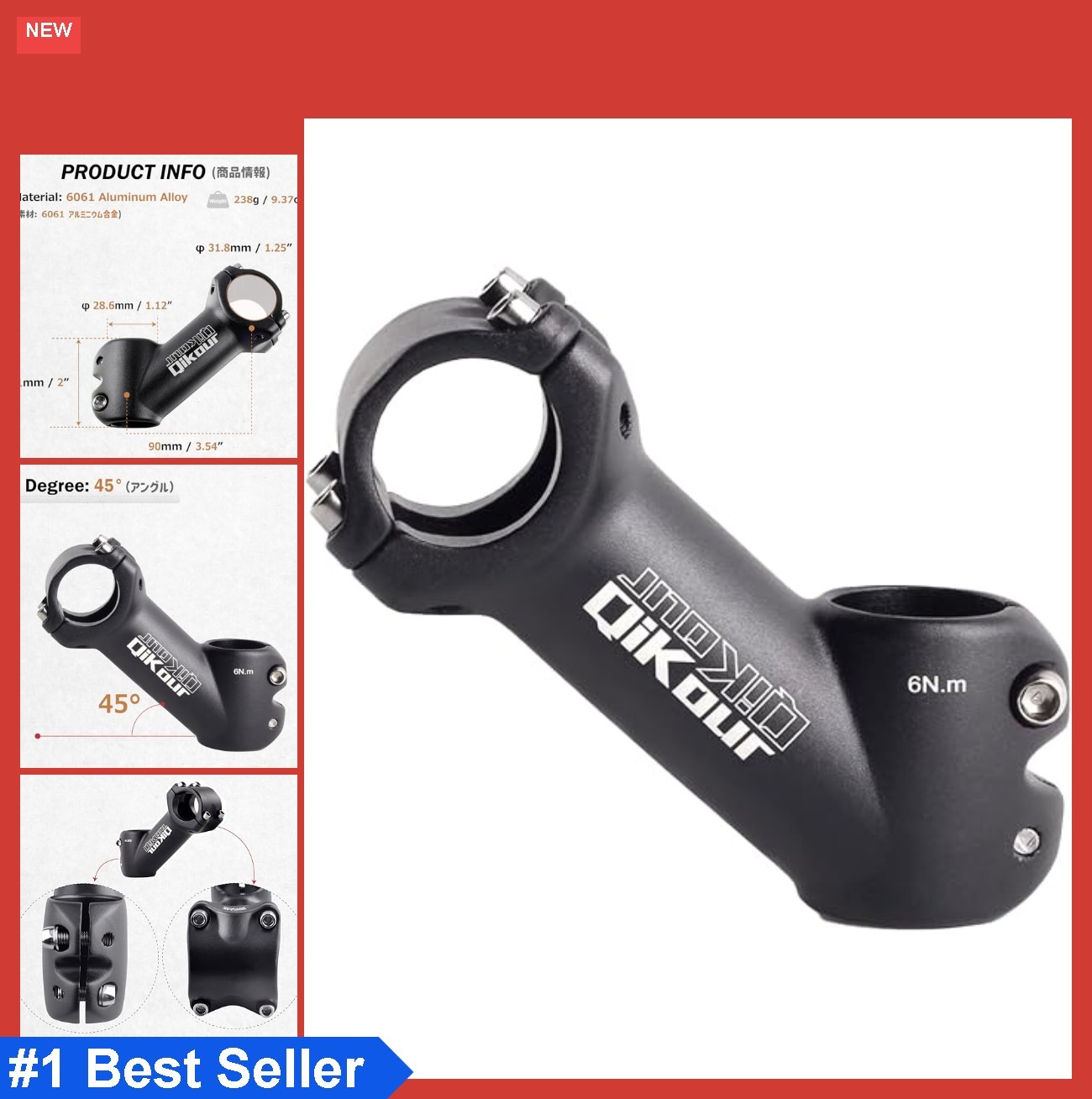 Bike Stem 31.8mm 90mm Adjustable 0-45 Degree MTB Road BMX Handlebar