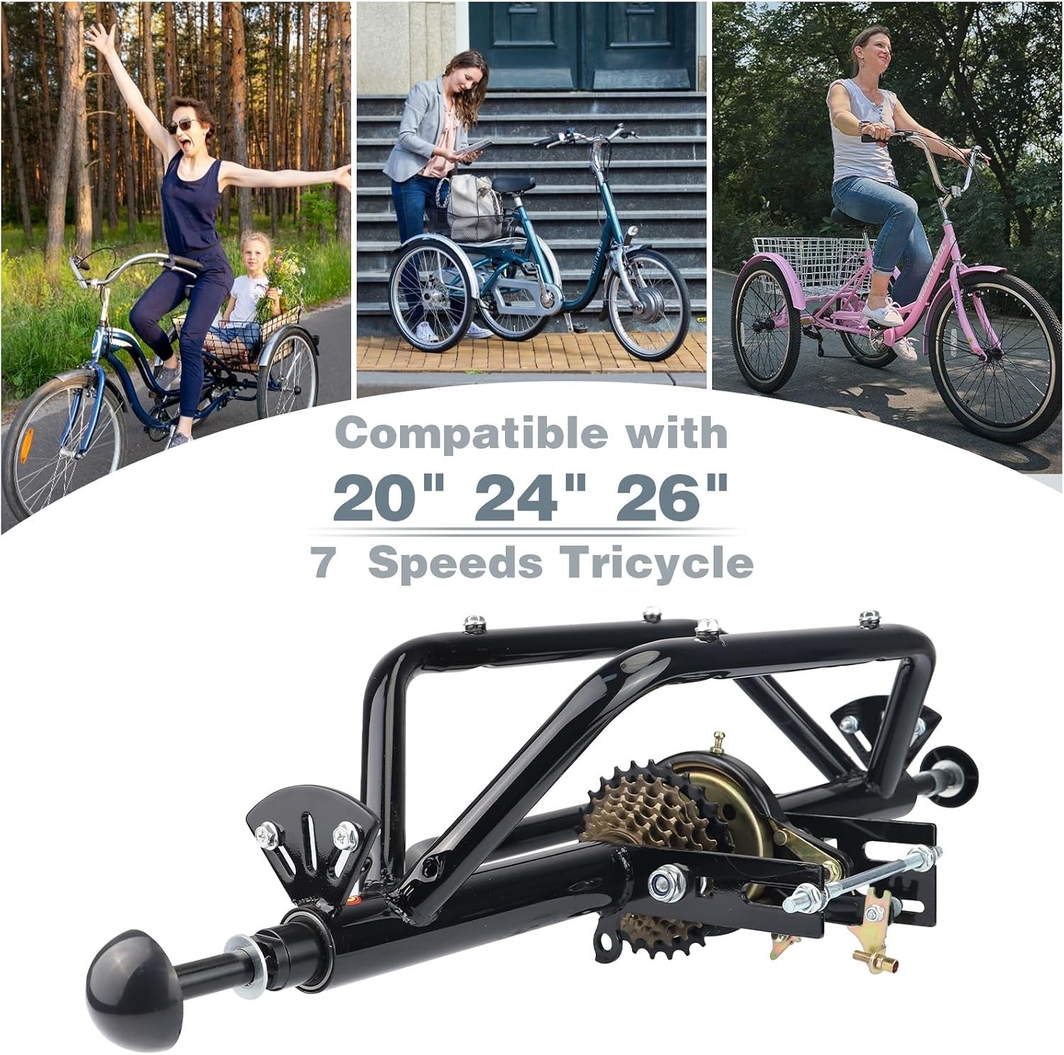 WEEROCK Tricycle Rear Axle Tricycle Conversion Kit 7 Speeds, 5/8Inch Axle(