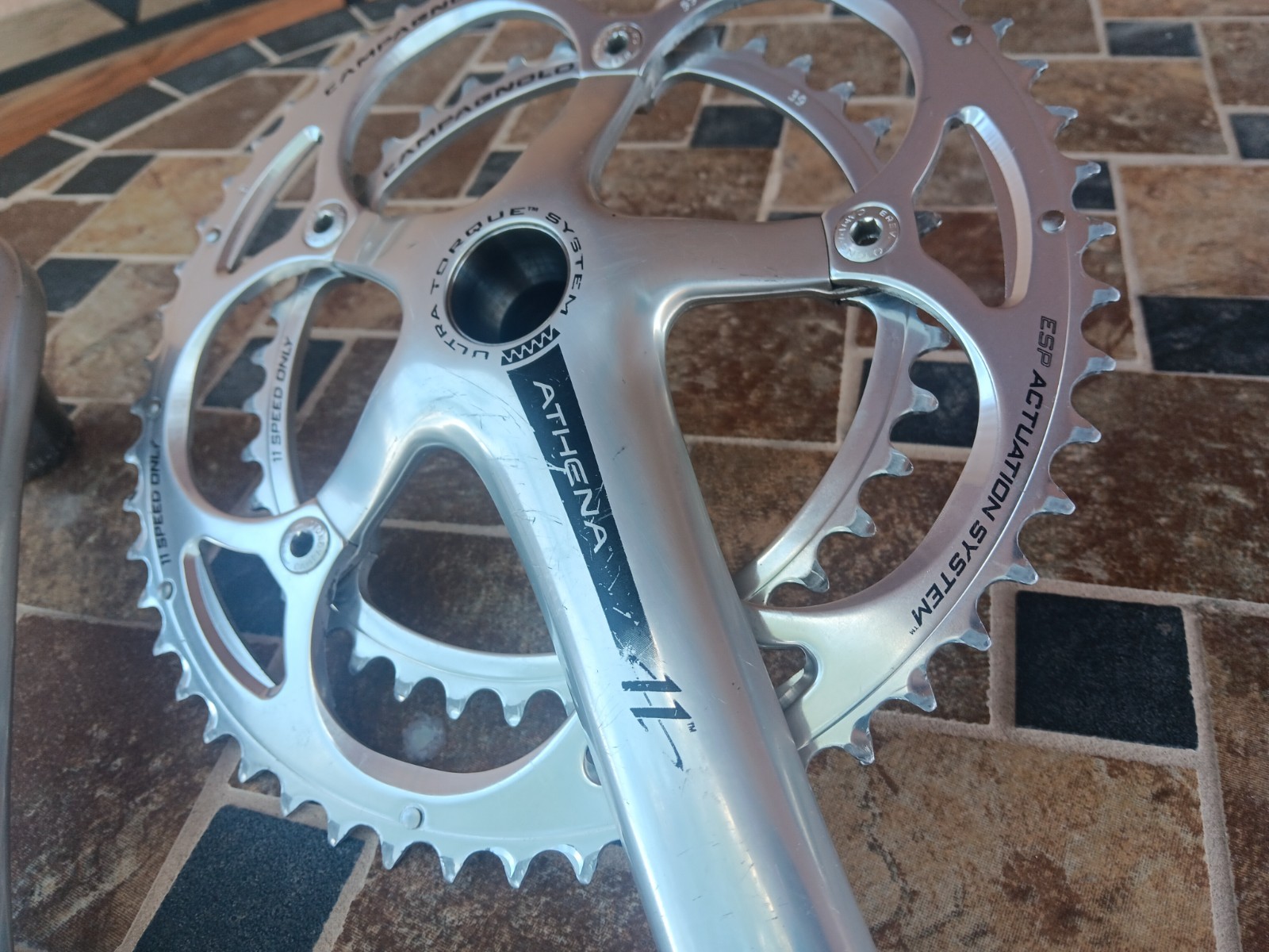 175mm 53/39 Campagnolo Athena 11 Ultra Torque Double Alloy Crankset Silver Campy