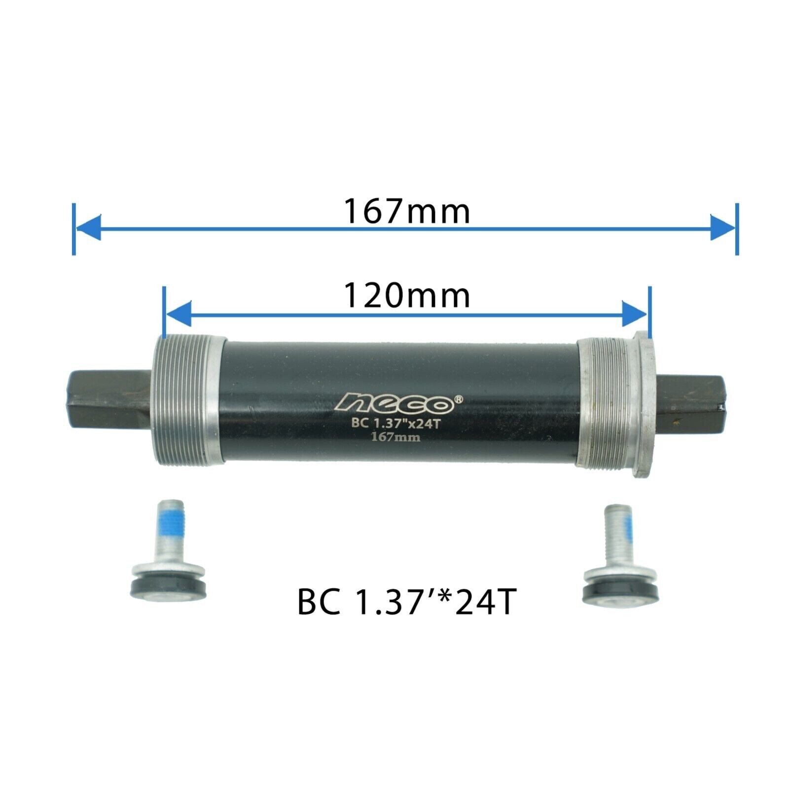 NECO Fat Bike Bottom Bracket 1.37″ x24T Shell width 120mm axle length 167mm