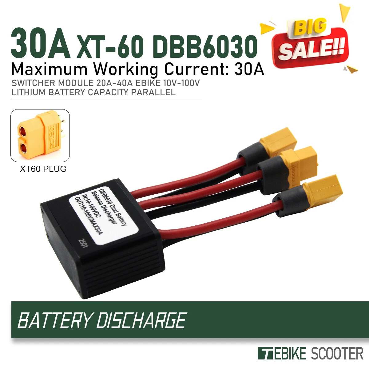 Electric Bike Double Battery Discharge Converter DC10-100V 20A 30A 40A Parts