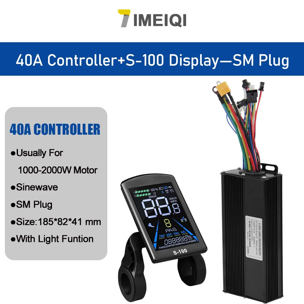 Ebike Sine Wave Controller 36V 48V 52V 40A with S866 S966 LCD Color Display