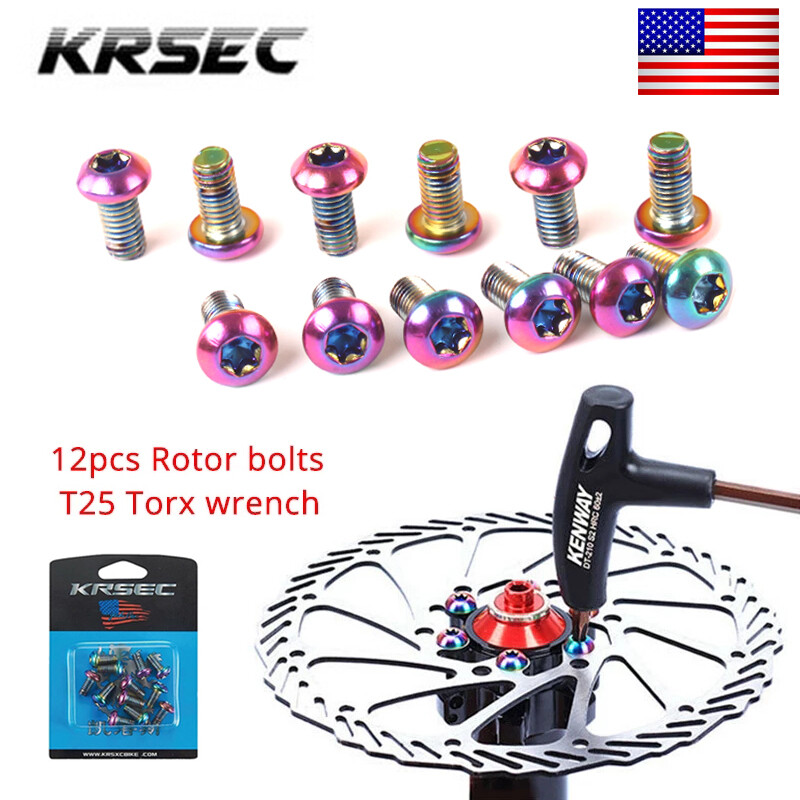 KRSEC MTB/Road Bike Rotor 12PCS Screws Disc Brake Rotor Bolts T25 Torx Wrench US