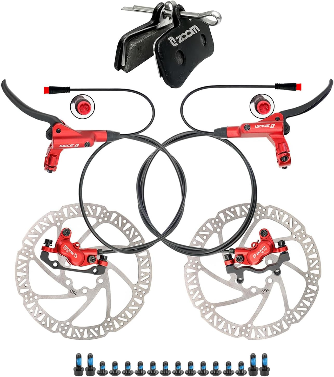 ZOOM HB876E Hydraulic E-Bike Brake Kit with 1 Pair 4-Piston Brake Pads, 2-Pin Po