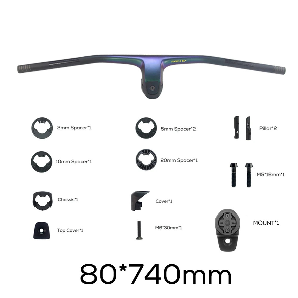 -20° Full Carbon Fibre MTB Bicycle Integrated Cockpit Handlebar 740mm 760mm
