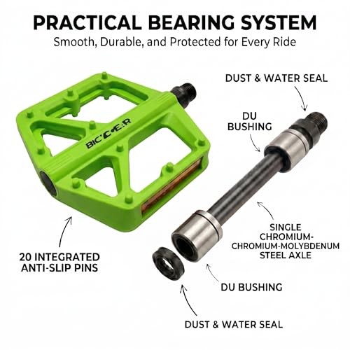 Bike Pedals Flat, 4.1 inches Wide & 0.6lb Lightweight Nylon Bicycle Green