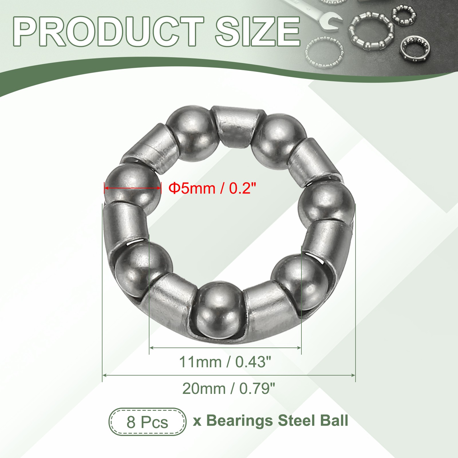 Bike Ball Bearings, Bicycle Crank Bearing #1, 3/16″ x 7 Balls 8 Pack Silver