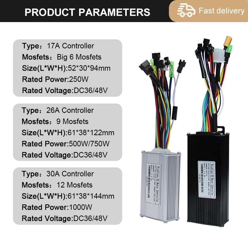 Ebike Controller 17A – 40A Three-Mode Sine Wave 24V36V48V Brushless Controller