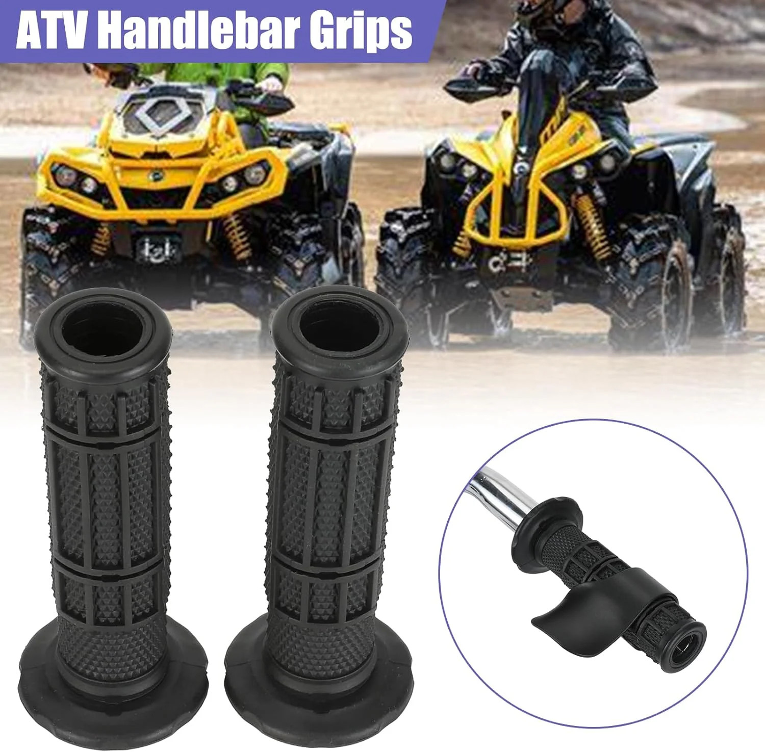 7/8 Handlebar Grips Rubber ATV Handle Grips Replacement for Rancher 350 420 Four