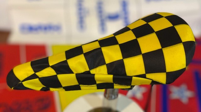 BMX Bicycle Seat Cover Vintage Style Bike Saddle Cover Old School Checked Ylw Bl