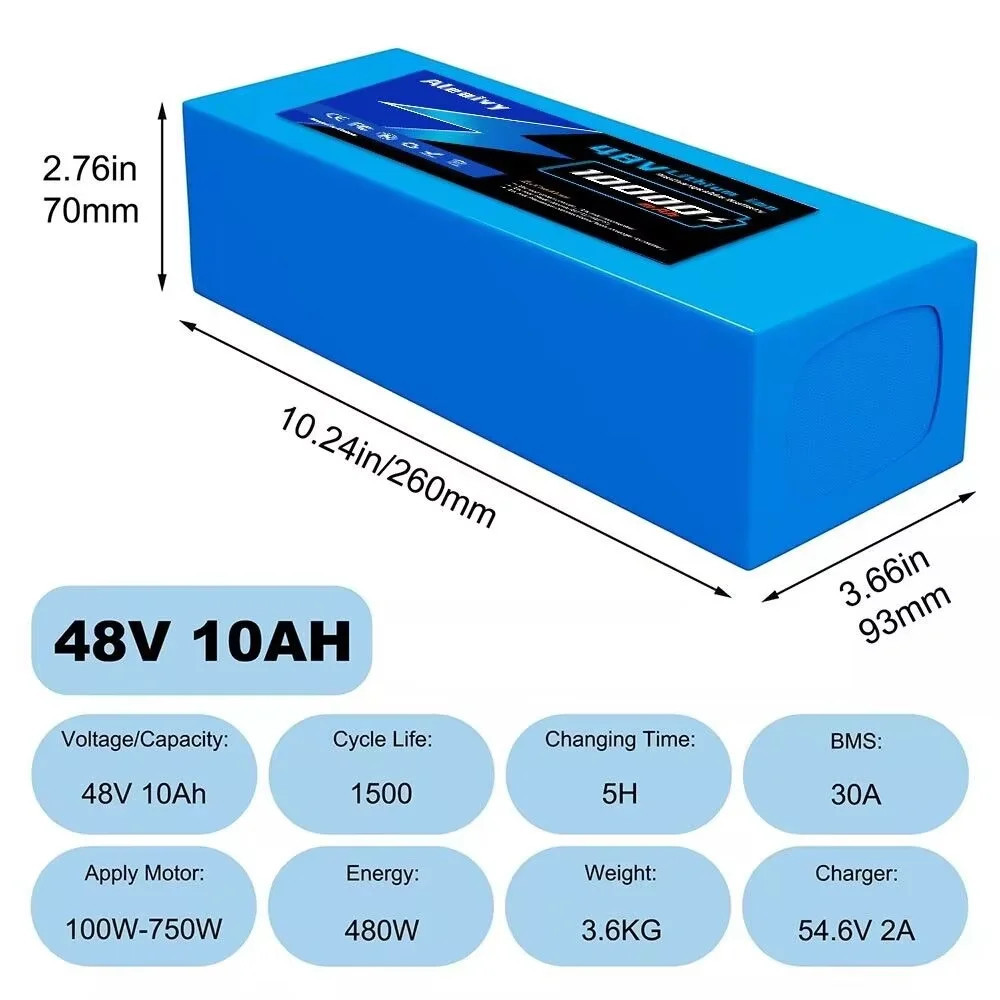 Aleaivy 48V 16Ah Battery Pack Lithium Battery Pack 16000mAh Li ion Battery + Cha