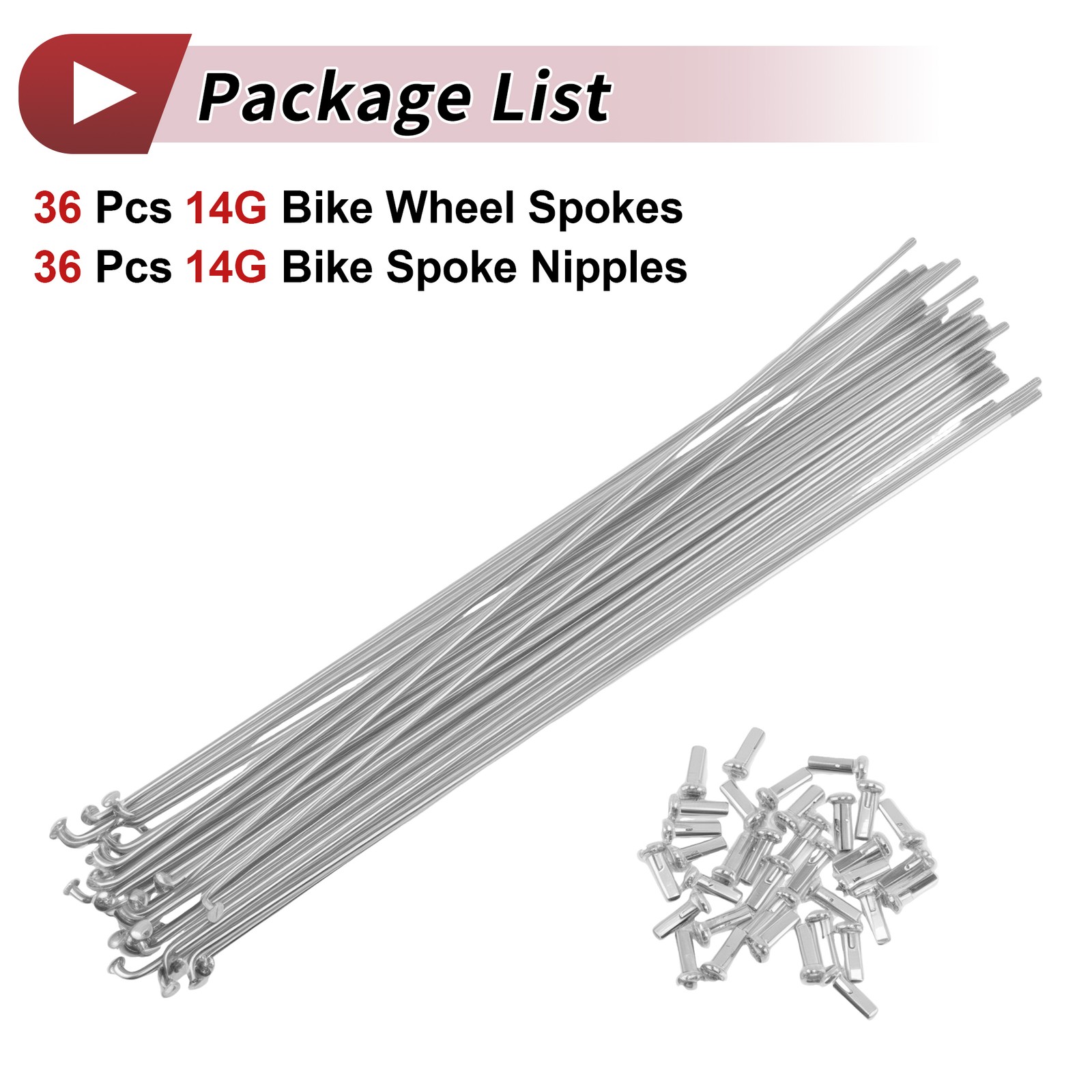 14G J Bend Bicycle Spokes 220mm Bike Wheel Spokes with Nipple Silver Tone 36 Set