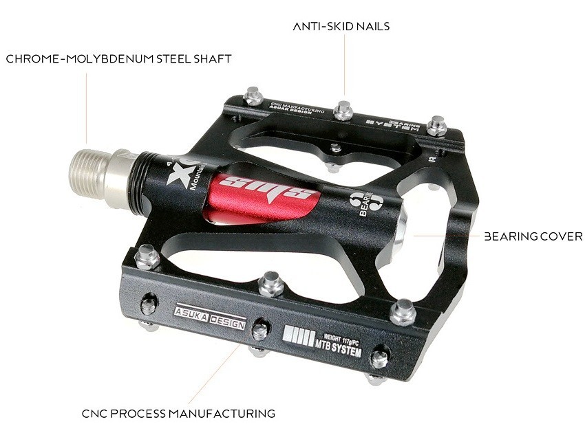 Aluminum Road MTB Mountain Bike XC Bicycle Pedal 3 Bearings Flat Pedals Black