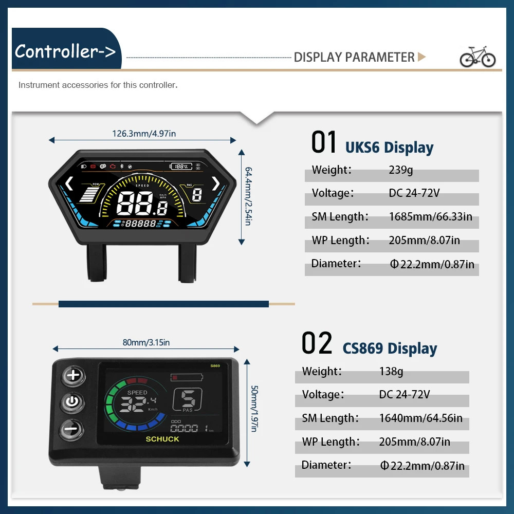 Ebike 48V/72V 40A 3 Mode Sinewave Controller with Display for 1000W-3000W Motor