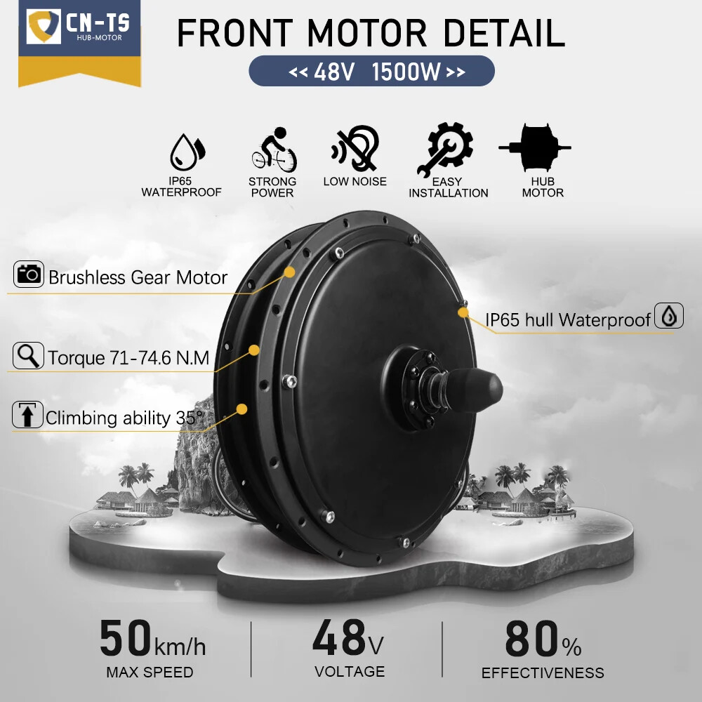 Electric Bicycle 48V 1500W Front Brushless Hub Motor Wheel Kit 20-29 Inch 700C