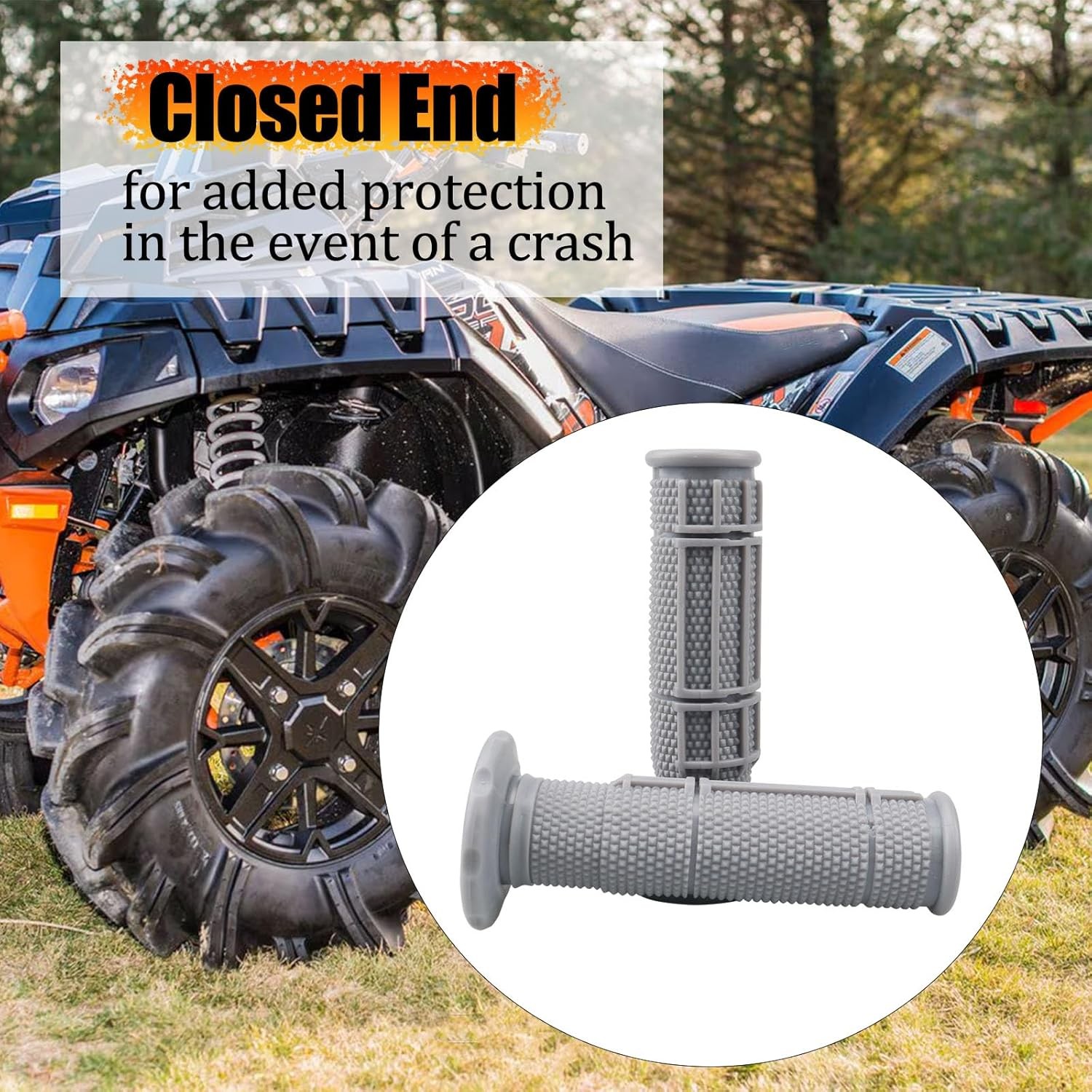 7/8» ATV Grips Upgrade Universal Handlebar Grips Soft Rubber Thum Color: Gray