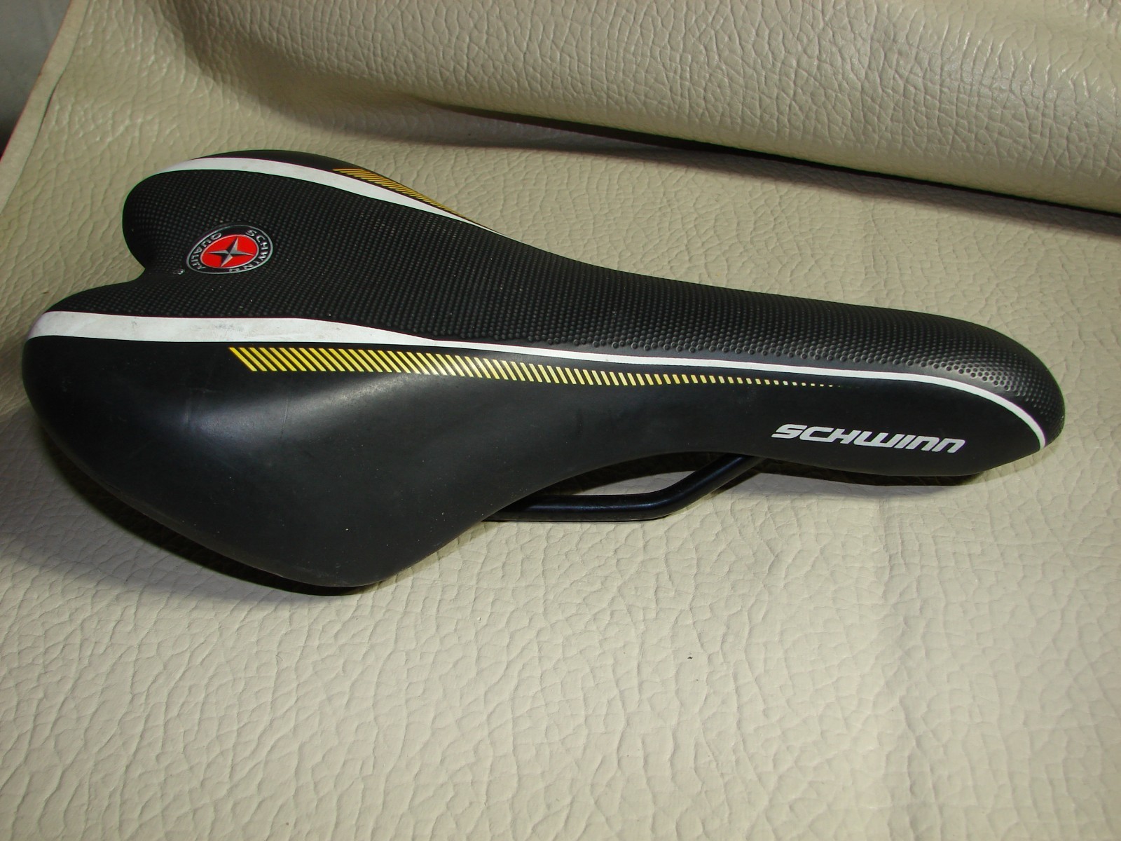 Schwinn Cionlli Bicycle Seat/Saddle with Yellow & White Stripe Design -#30