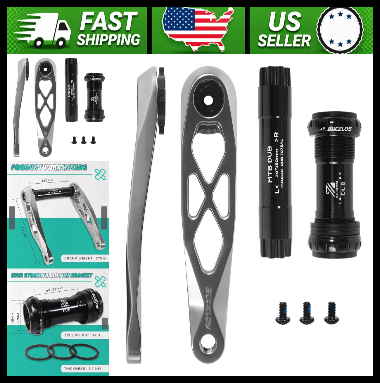 BUCKLOS MTB Bicycle Crank Arm with Bottom Bracket 170MM Aluminum Alloy