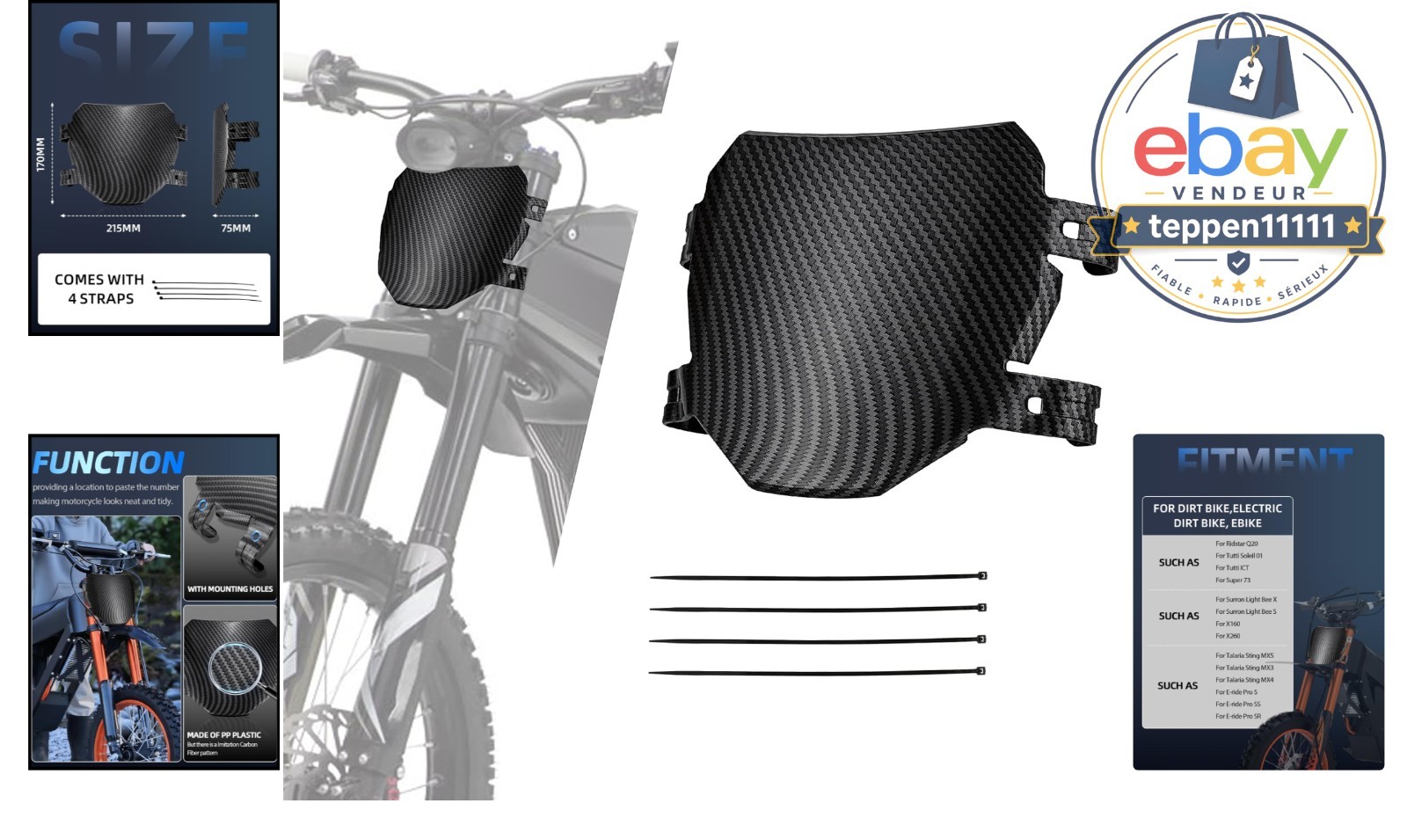 Front Number Plate 8.78″x6.69″ Imitation Carbon Fiber Motorcycle