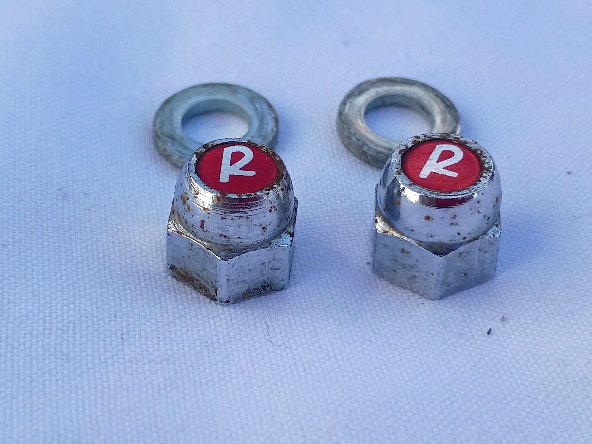 —Vtg pair Raleigh R-Nuts for 3-piece cottered cranks