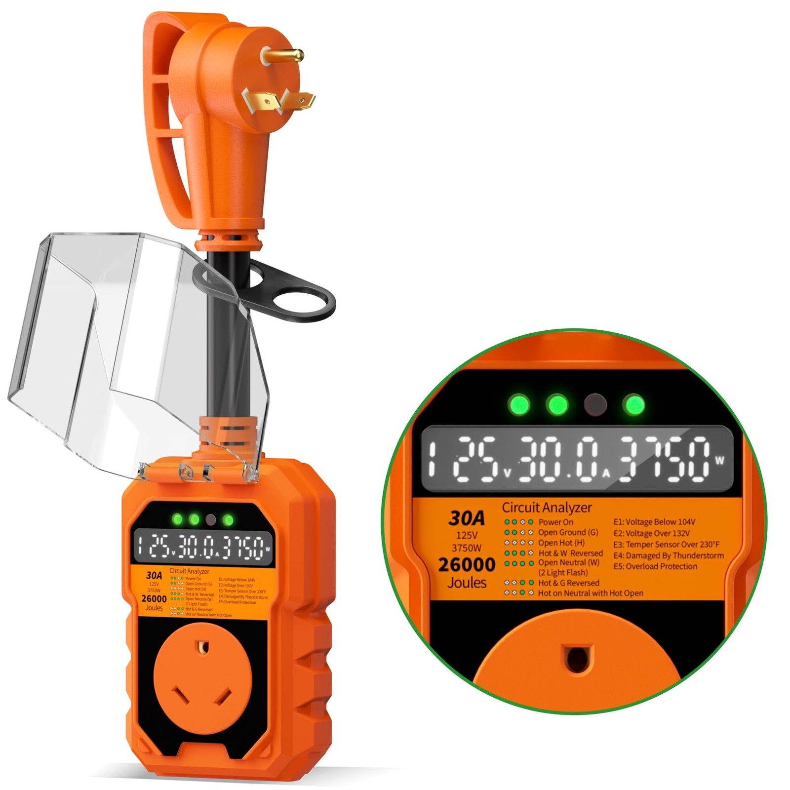 30 Amp RV Surge Protector 26000J Overload Auto Shutoff & Manual Reset | LED D…